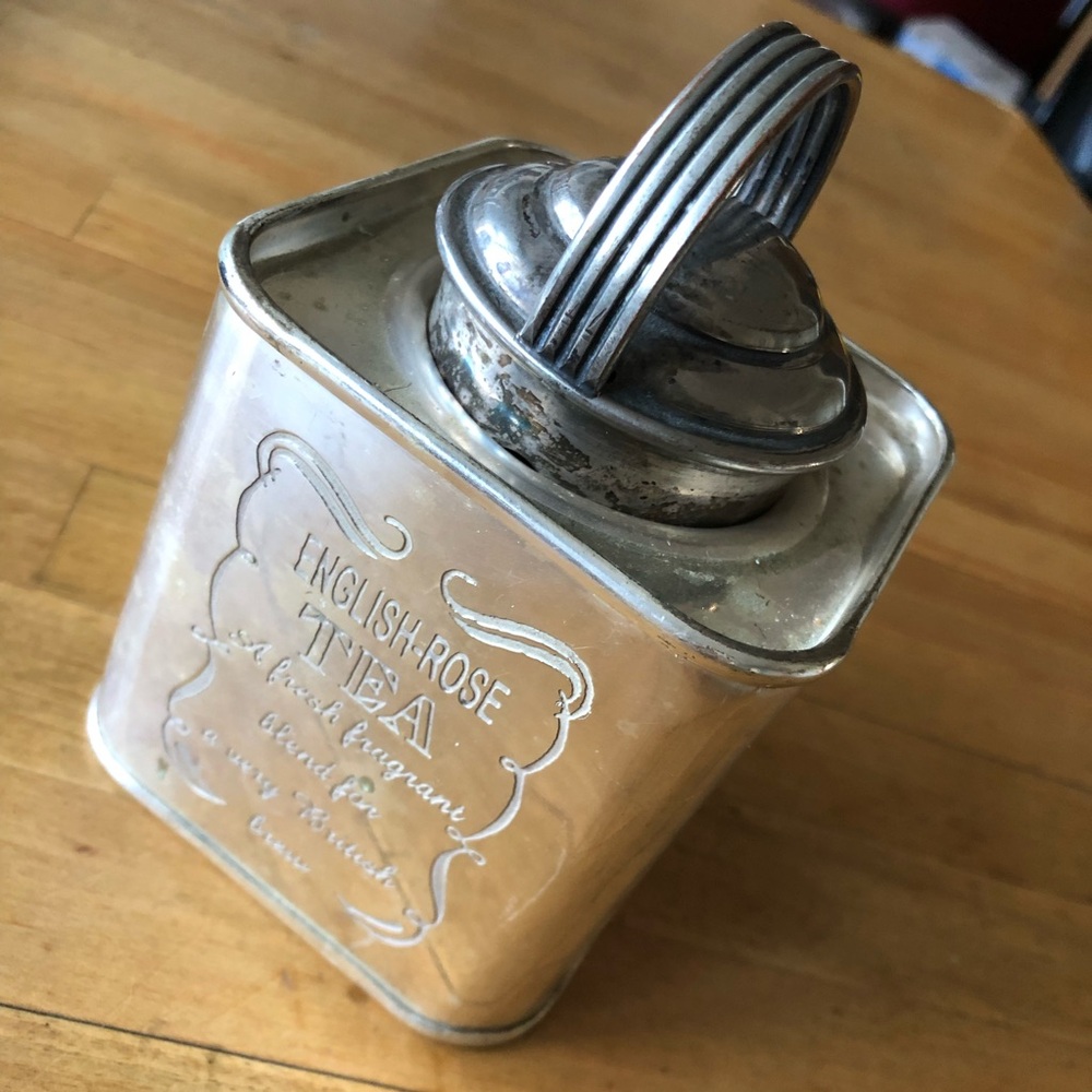 Vintage CAN Canister ENGLISH-ROSE Solid Brass Silver Plated Tea Jar without Lid